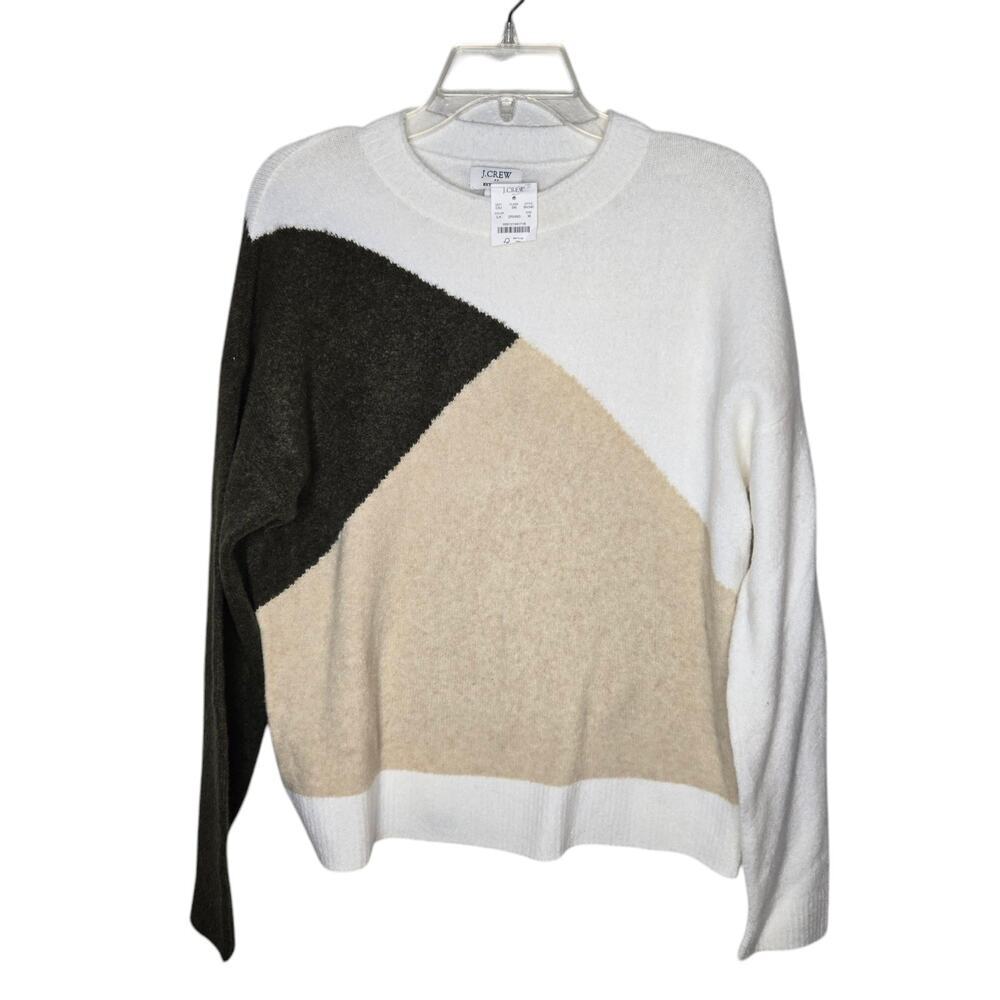 J. Crew Factory Colorblock mockneck sweater in extra-soft yarn tan green sz Med